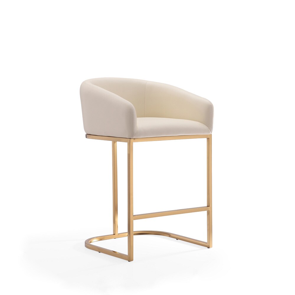 Manhattan Comfort - Louvre Faux Leather Counter Stool with Stainless Steel Legs in Cream and Titanium Gold - Set of 2 - 2-CS009-CR veiw 2
