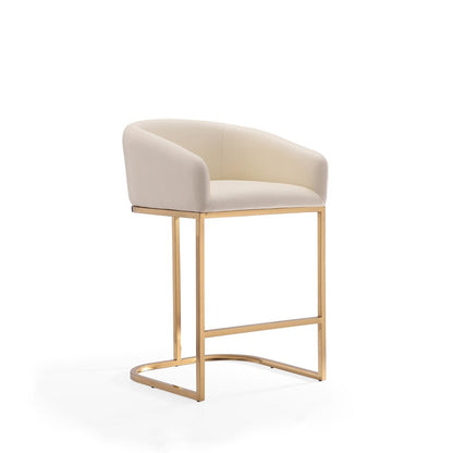 Manhattan Comfort - Louvre Faux Leather Counter Stool with Stainless Steel Legs in Cream and Titanium Gold - Set of 2 - 2-CS009-CR veiw 2
