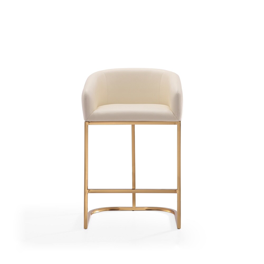 Manhattan Comfort - Louvre Faux Leather Counter Stool with Stainless Steel Legs in Cream and Titanium Gold - Set of 2 - 2-CS009-CR veiw 3