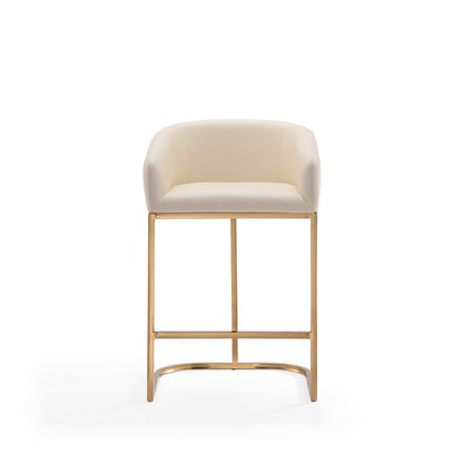 Manhattan Comfort - Louvre Faux Leather Counter Stool with Stainless Steel Legs in Cream and Titanium Gold - Set of 2 - 2-CS009-CR veiw 3