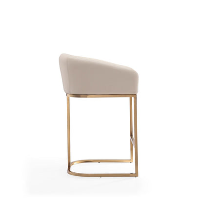 Manhattan Comfort - Louvre Faux Leather Counter Stool with Stainless Steel Legs in Cream and Titanium Gold - Set of 2 - 2-CS009-CR veiw 6