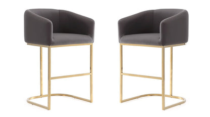 Manhattan Comfort - Louvre Faux Leather Counter Stool with Stainless Steel Legs in Grey and Titanium Gold - Set of 2 - 2-CS009-GY veiw 1