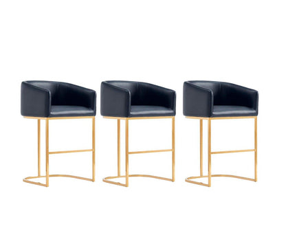 Manhattan Comfort - Louvre Leatherette Counter Stool with Stainless Steel Legs in Black and Titanium Gold - Set of 3 - 3-CS009-BK veiw 1