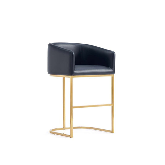 Manhattan Comfort - Louvre Leatherette Counter Stool with Stainless Steel Legs in Black and Titanium Gold - Set of 3 - 3-CS009-BK veiw 2