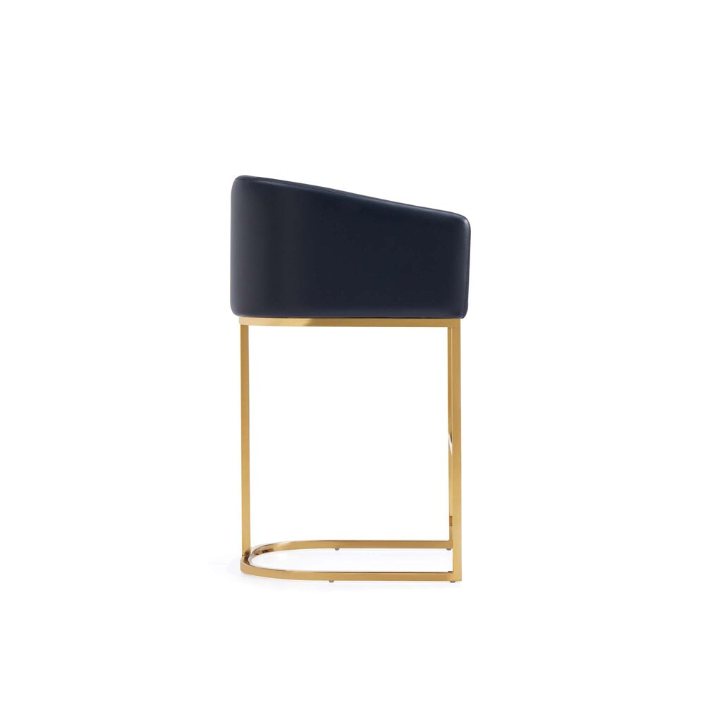 Manhattan Comfort - Louvre Leatherette Counter Stool with Stainless Steel Legs in Black and Titanium Gold - Set of 3 - 3-CS009-BK veiw 4