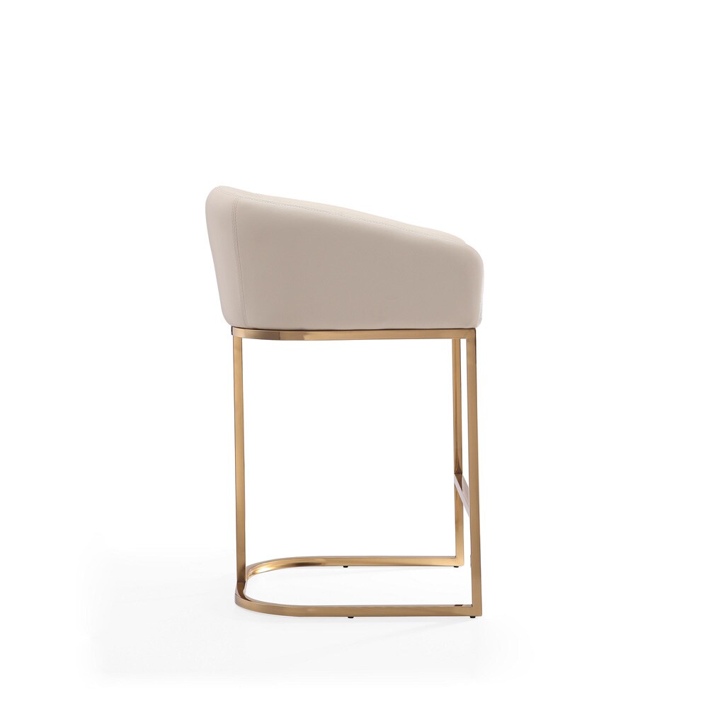 Manhattan Comfort - Louvre Faux Leather Counter Stool with Stainless Steel Legs in Cream and Titanium Gold - Set of 3 - 3-CS009-CR veiw 5