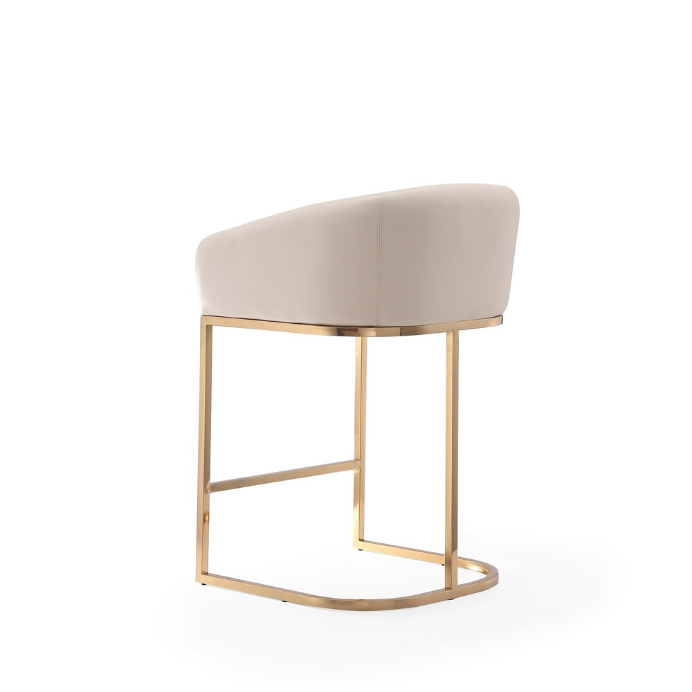 Manhattan Comfort - Louvre Faux Leather Counter Stool with Stainless Steel Legs in Cream and Titanium Gold - Set of 3 - 3-CS009-CR veiw 6