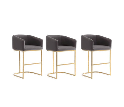 Manhattan Comfort - Louvre Faux Leather Counter Stool with Stainless Steel Legs in Grey and Titanium Gold - Set of 3 - 3-CS009-GY veiw 1