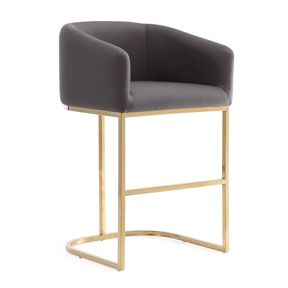 Manhattan Comfort - Louvre Faux Leather Counter Stool with Stainless Steel Legs in Grey and Titanium Gold - Set of 3 - 3-CS009-GY veiw 2