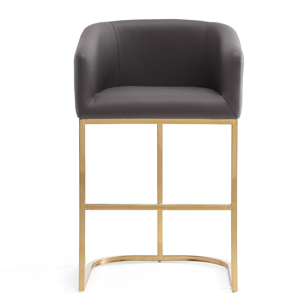 Manhattan Comfort - Louvre Faux Leather Counter Stool with Stainless Steel Legs in Grey and Titanium Gold - Set of 3 - 3-CS009-GY veiw 3