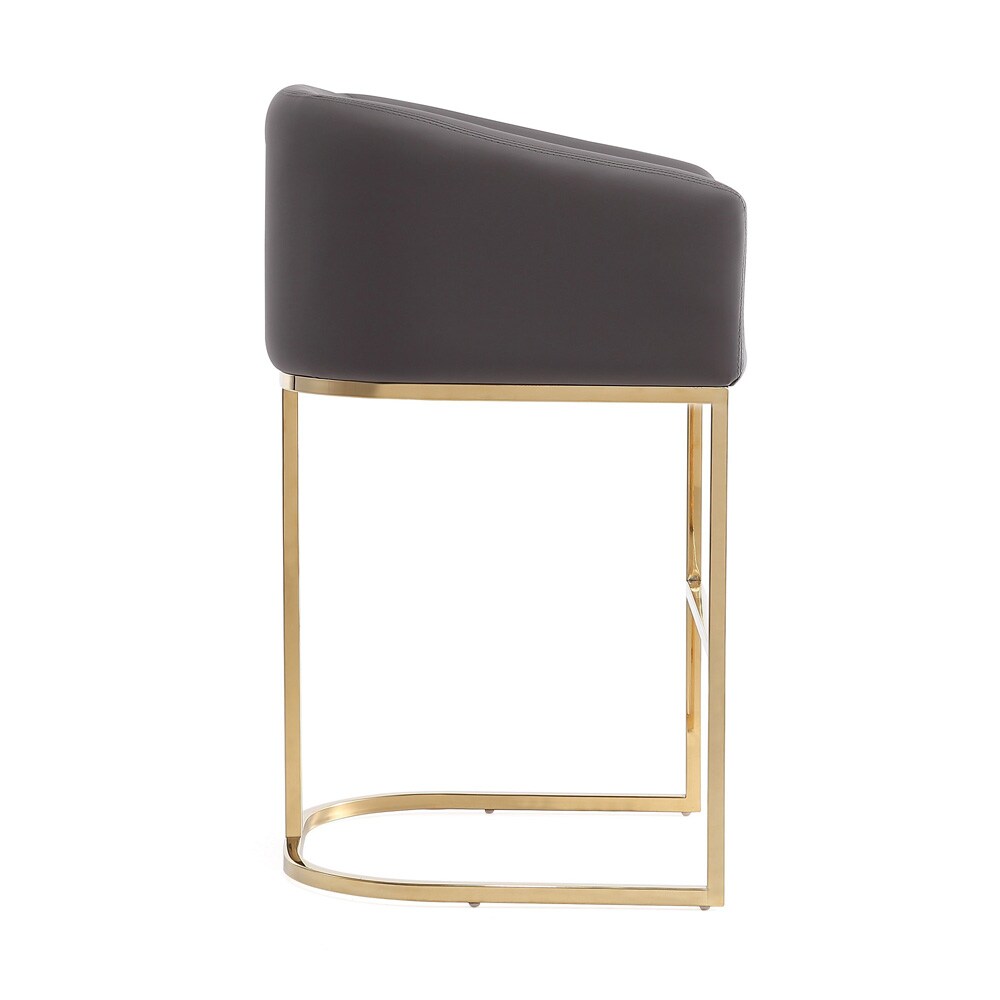 Manhattan Comfort - Louvre Faux Leather Counter Stool with Stainless Steel Legs in Grey and Titanium Gold - Set of 3 - 3-CS009-GY veiw 5