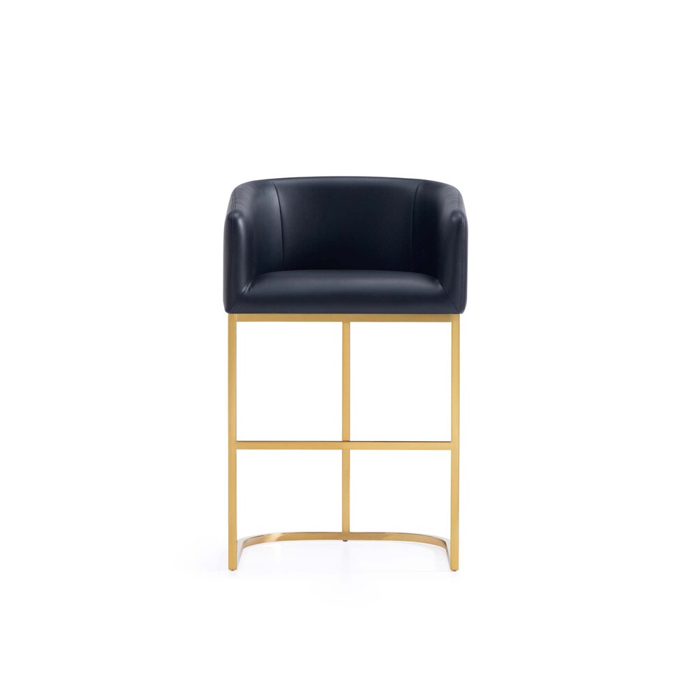 Manhattan Comfort - Louvre Leatherette Counter Stool with Stainless Steel Legs in Black and Titanium Gold - CS009-BK veiw 2