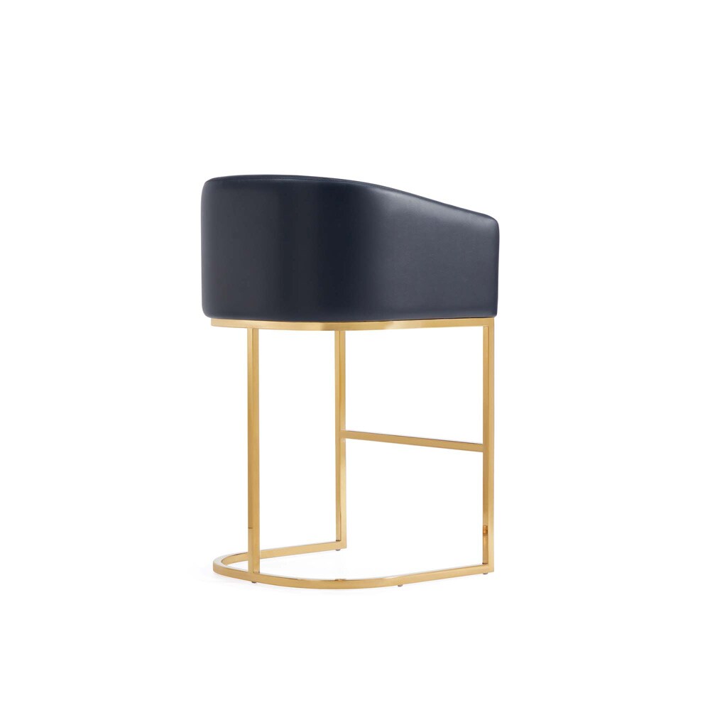 Manhattan Comfort - Louvre Leatherette Counter Stool with Stainless Steel Legs in Black and Titanium Gold - CS009-BK veiw 3