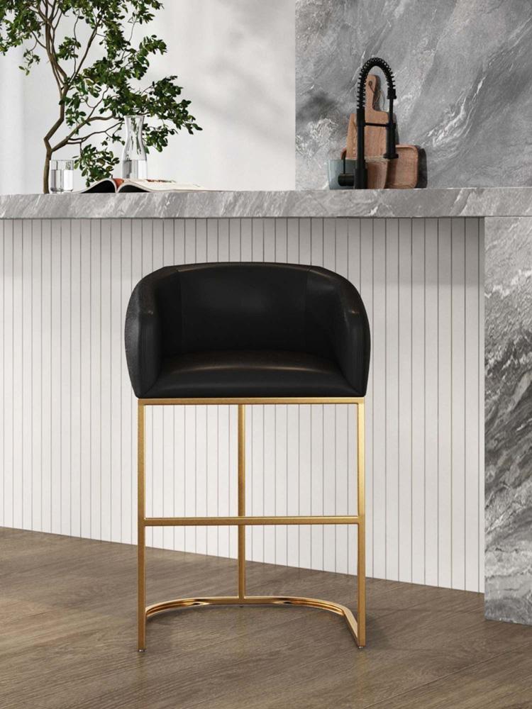 Manhattan Comfort - Louvre Leatherette Counter Stool with Stainless Steel Legs in Black and Titanium Gold - CS009-BK veiw 9