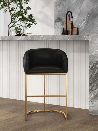 Manhattan Comfort - Louvre Leatherette Counter Stool with Stainless Steel Legs in Black and Titanium Gold - CS009-BK veiw 9