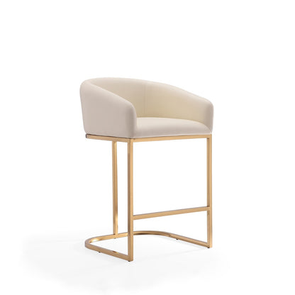 Manhattan Comfort - Louvre Faux Leather Counter Stool with Stainless Steel Legs in Cream and Titanium Gold - CS009-CR veiw 1