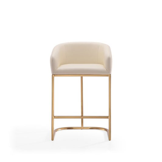 Manhattan Comfort - Louvre Faux Leather Counter Stool with Stainless Steel Legs in Cream and Titanium Gold - CS009-CR veiw 2