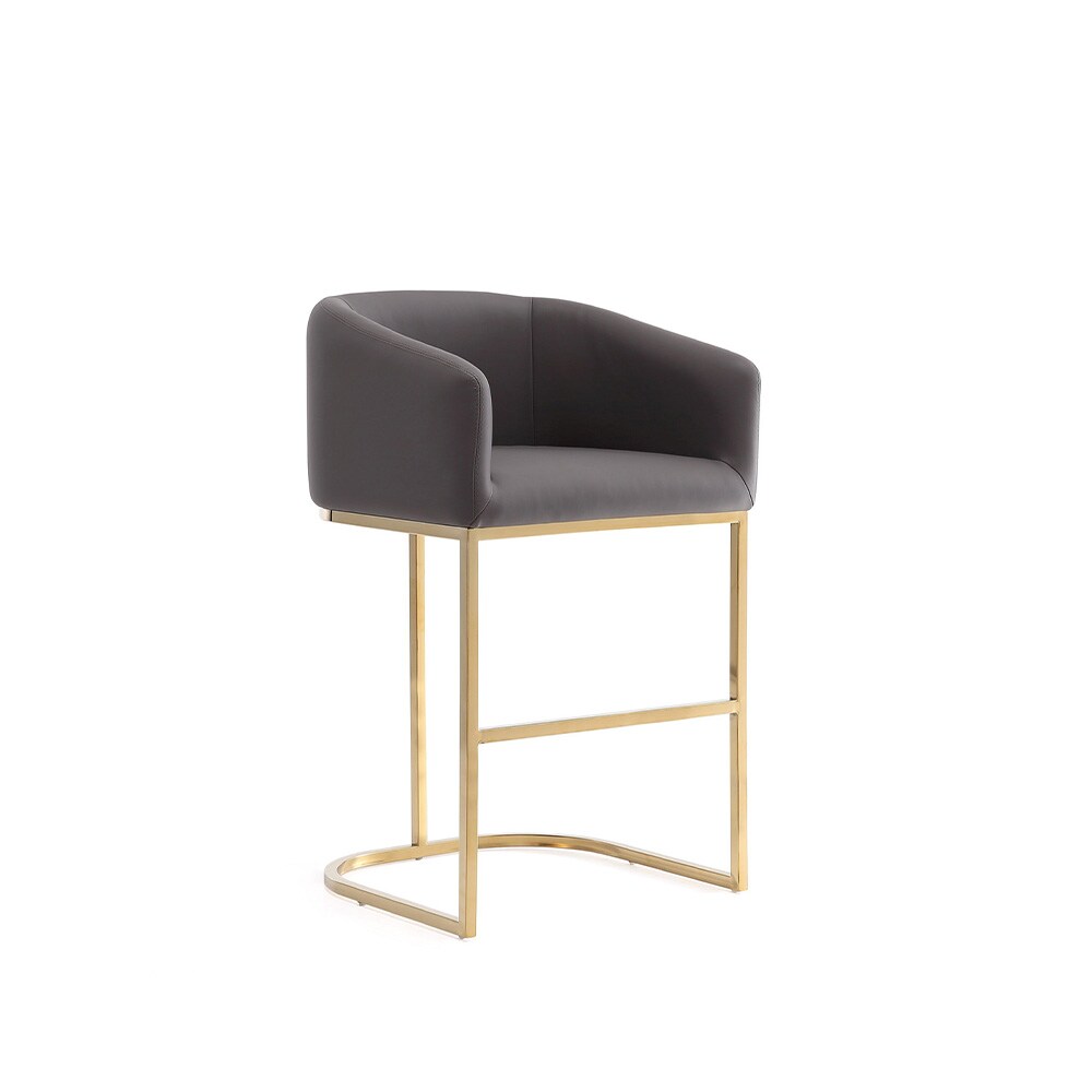 Manhattan Comfort - Louvre Faux Leather Counter Stool with Stainless Steel Legs in Grey and Titanium Gold - CS009-GY veiw 1