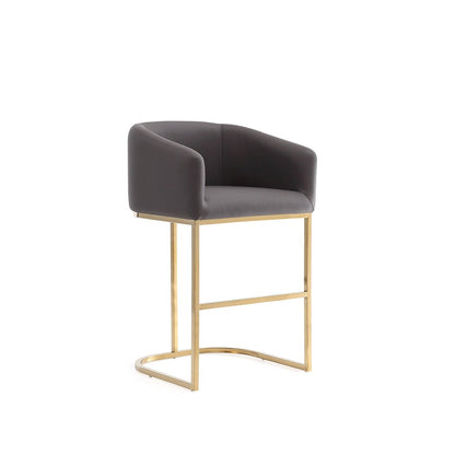 Manhattan Comfort - Louvre Faux Leather Counter Stool with Stainless Steel Legs in Grey and Titanium Gold - CS009-GY veiw 1