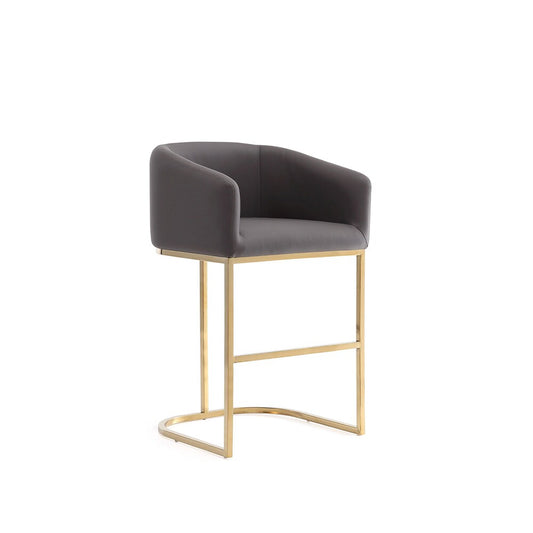 Manhattan Comfort - Louvre Faux Leather Counter Stool with Stainless Steel Legs in Grey and Titanium Gold - CS009-GY veiw 1