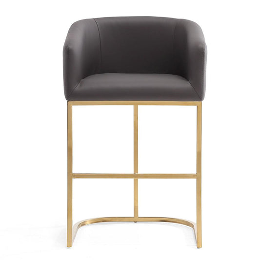 Manhattan Comfort - Louvre Faux Leather Counter Stool with Stainless Steel Legs in Grey and Titanium Gold - CS009-GY veiw 2
