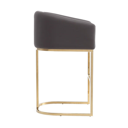 Manhattan Comfort - Louvre Faux Leather Counter Stool with Stainless Steel Legs in Grey and Titanium Gold - CS009-GY veiw 4