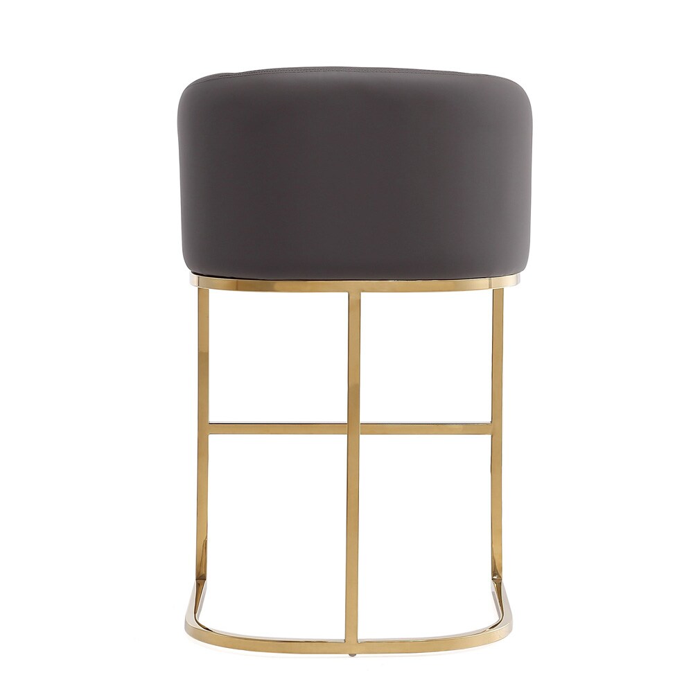 Manhattan Comfort - Louvre Faux Leather Counter Stool with Stainless Steel Legs in Grey and Titanium Gold - CS009-GY veiw 5