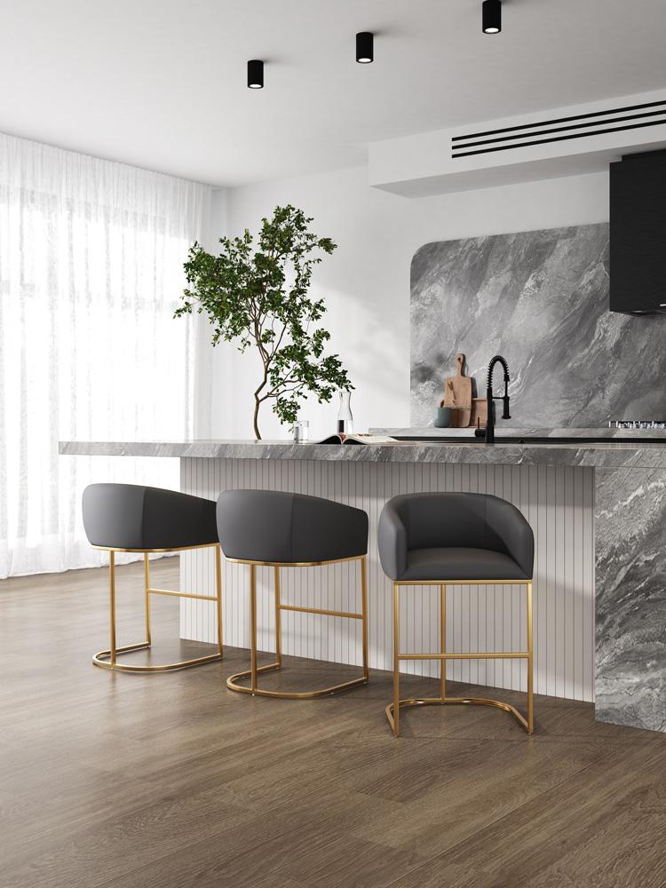 Manhattan Comfort - Louvre Faux Leather Counter Stool with Stainless Steel Legs in Grey and Titanium Gold - CS009-GY veiw 6