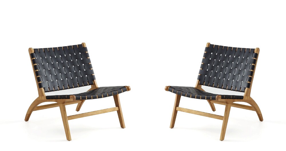 Manhattan Comfort - Maintenon Pu Leather Accent Chair with American Ash Wood Legs in Black - Set of 2 - 2-ACCA03-BK veiw 1