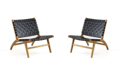 Manhattan Comfort - Maintenon Pu Leather Accent Chair with American Ash Wood Legs in Black - Set of 2 - 2-ACCA03-BK veiw 1