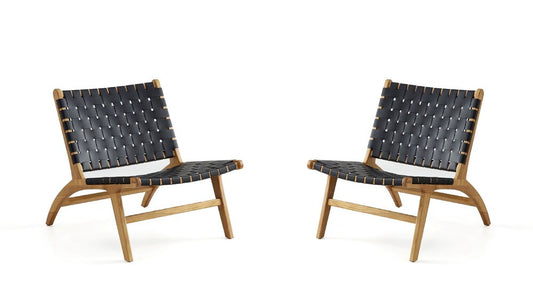 Manhattan Comfort - Maintenon Pu Leather Accent Chair with American Ash Wood Legs in Black - Set of 2 - 2-ACCA03-BK veiw 1