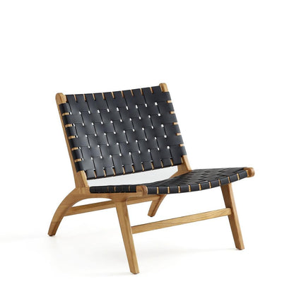 Manhattan Comfort - Maintenon Pu Leather Accent Chair with American Ash Wood Legs in Black and Nature - ACCA03-NA veiw 1