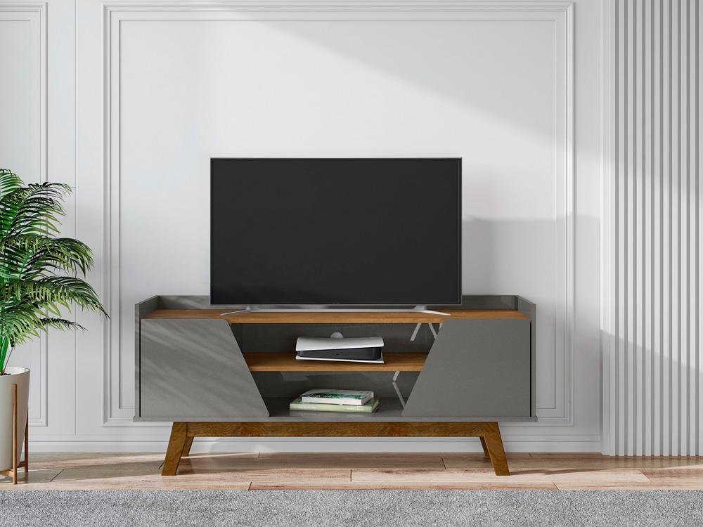 Manhattan Comfort - Marcus TV Stand with 4 Fixed Shelves in Grey and Nature - 259BMC50 veiw 4
