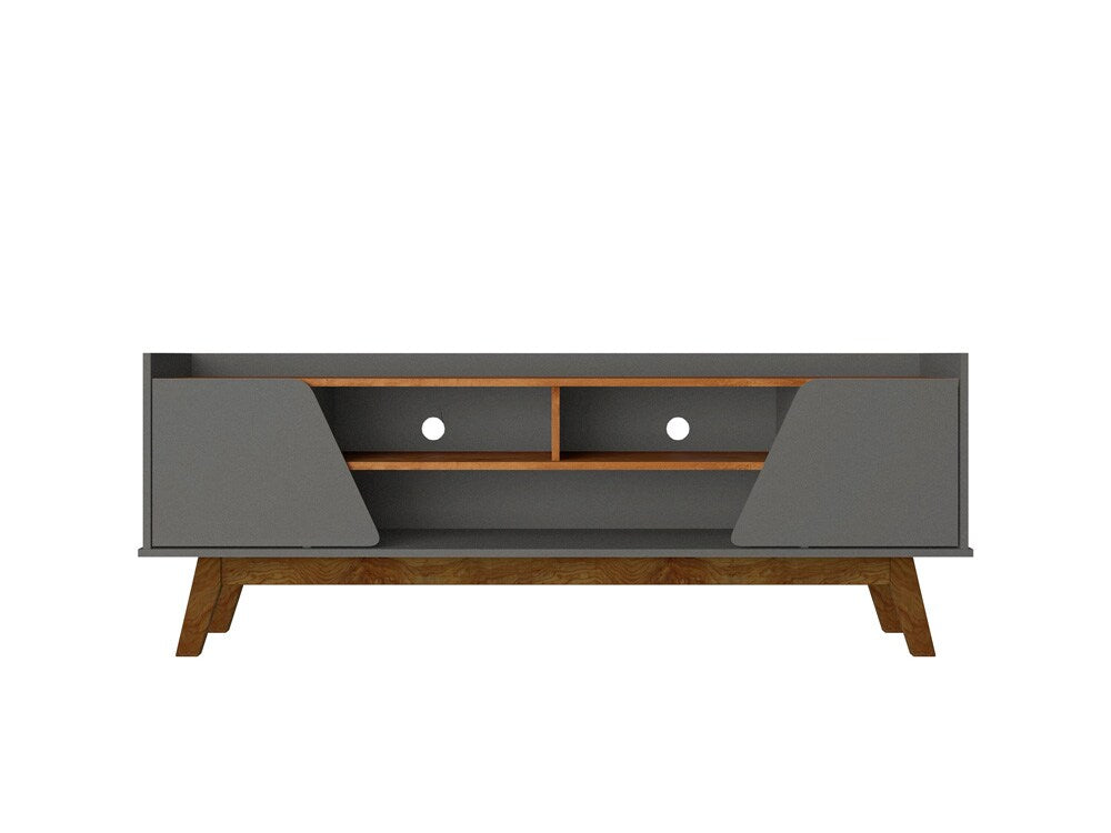 Manhattan Comfort - Marcus TV Stand with 5 Fixed Shelves in Greige and Nature - 260BMC50 veiw 1