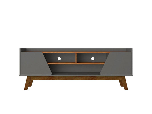 Manhattan Comfort - Marcus TV Stand with 5 Fixed Shelves in Greige and Nature - 260BMC50 veiw 1