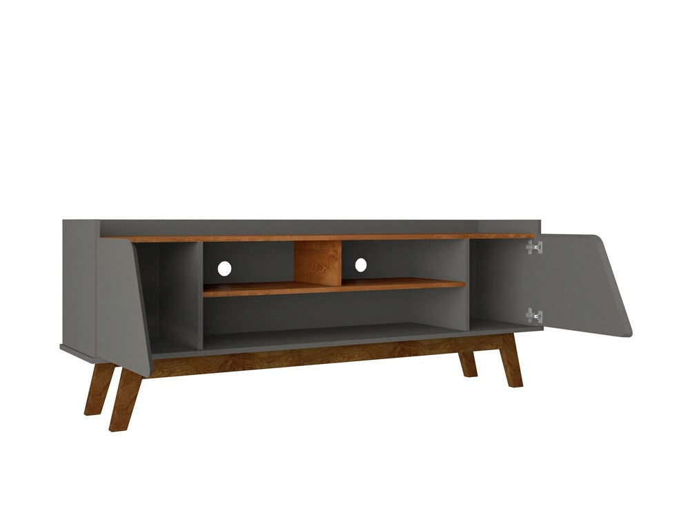 Manhattan Comfort - Marcus TV Stand with 5 Fixed Shelves in Greige and Nature - 260BMC50 veiw 3