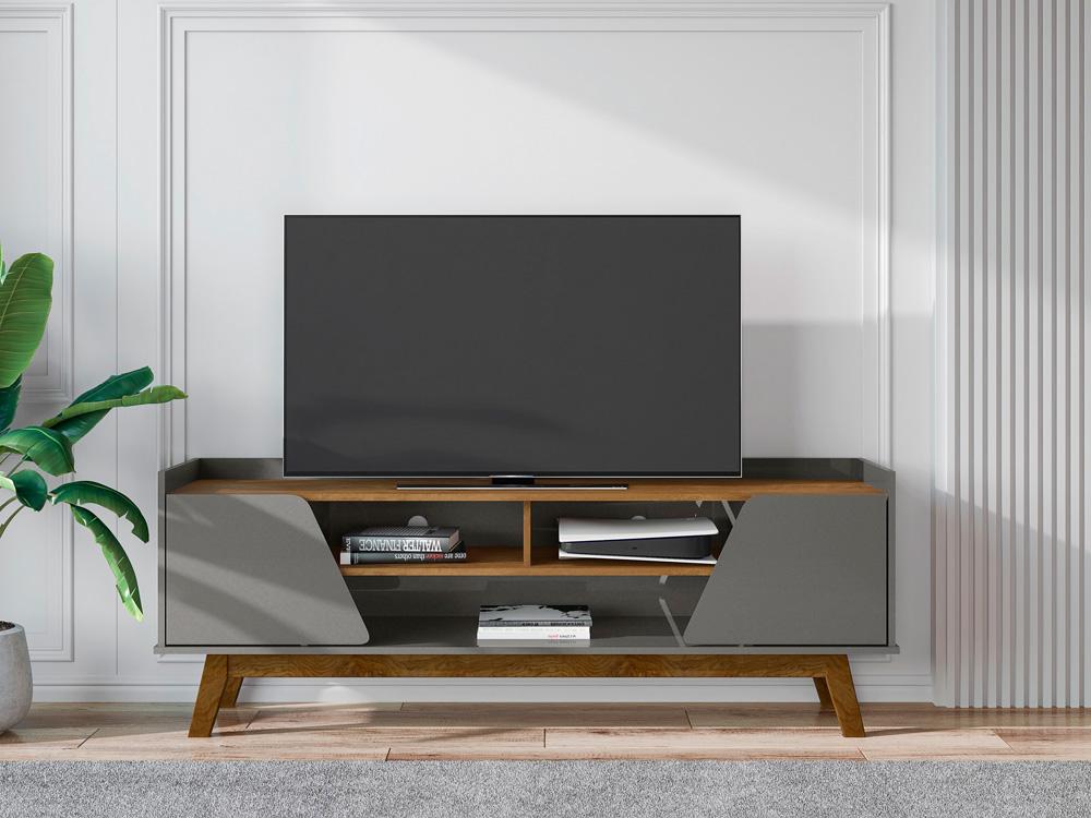 Manhattan Comfort - Marcus TV Stand with 5 Fixed Shelves in Greige and Nature - 260BMC50 veiw 4