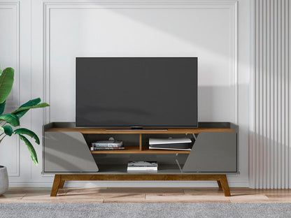 Manhattan Comfort - Marcus TV Stand with 5 Fixed Shelves in Greige and Nature - 260BMC50 veiw 4