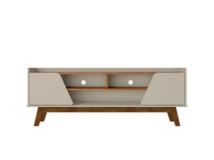 Manhattan Comfort - Marcus TV Stand with 5 Fixed Shelves in Off White and Nature - 260BMC10 veiw 1