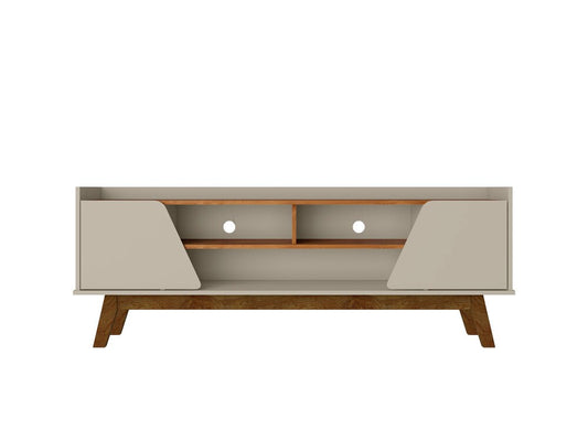 Manhattan Comfort - Marcus TV Stand with 5 Fixed Shelves in Off White and Nature - 260BMC10 veiw 1