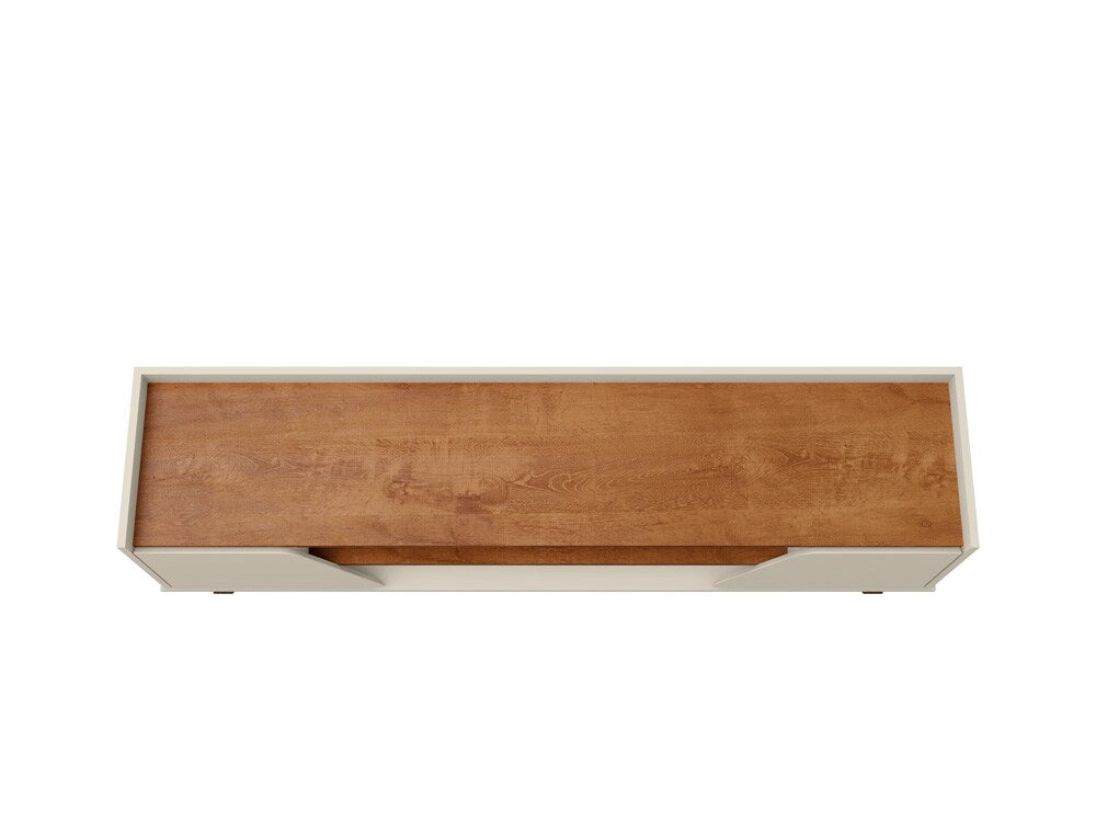 Manhattan Comfort - Marcus TV Stand with 5 Fixed Shelves in Off White and Nature - 260BMC10 veiw 2