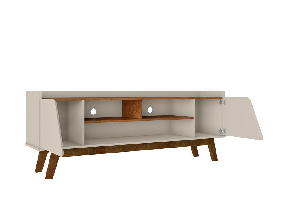 Manhattan Comfort - Marcus TV Stand with 5 Fixed Shelves in Off White and Nature - 260BMC10 veiw 3
