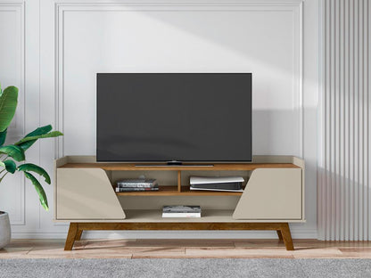 Manhattan Comfort - Marcus TV Stand with 5 Fixed Shelves in Off White and Nature - 260BMC10 veiw 4