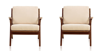 Manhattan Comfort - 2-Piece Martelle Twill Weave Accent Chair with Ash Wood Legs in Cream and Amber - 2-AC002-CR veiw 1