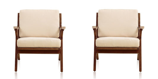 Manhattan Comfort - 2-Piece Martelle Twill Weave Accent Chair with Ash Wood Legs in Cream and Amber - 2-AC002-CR veiw 1