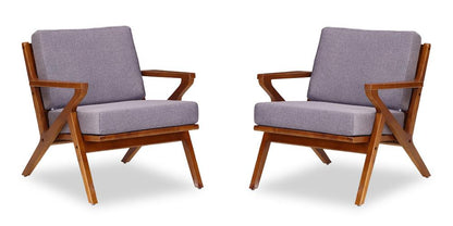 Manhattan Comfort - 2-Piece Martelle Twill Weave Accent Chair with Ash Wood Legs in Grey and Amber - 2-AC002-GY veiw 1