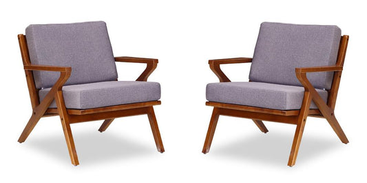 Manhattan Comfort - 2-Piece Martelle Twill Weave Accent Chair with Ash Wood Legs in Grey and Amber - 2-AC002-GY veiw 1