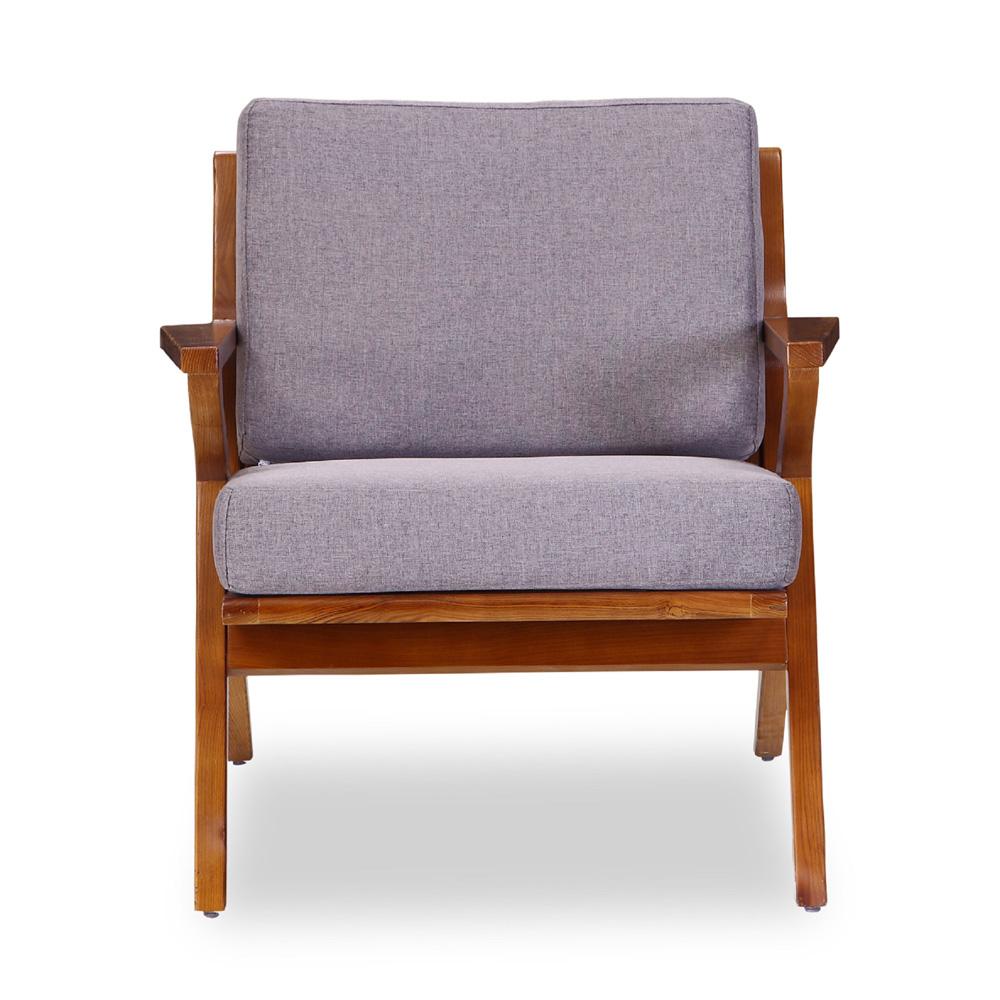Manhattan Comfort - 2-Piece Martelle Twill Weave Accent Chair with Ash Wood Legs in Grey and Amber - 2-AC002-GY veiw 2
