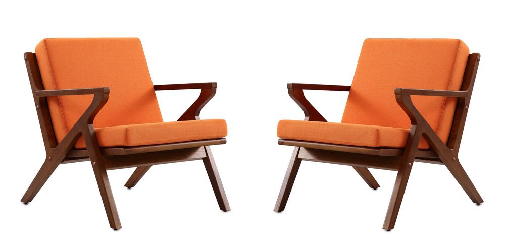 Manhattan Comfort - 2-Piece Martelle Twill Weave Accent Chair with Ash Wood Legs in Orange and Amber - 2-AC002-OR veiw 1