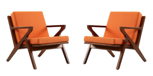 Manhattan Comfort - 2-Piece Martelle Twill Weave Accent Chair with Ash Wood Legs in Orange and Amber - 2-AC002-OR veiw 1